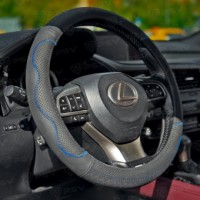 Оплетка на руль кожаная PSV KORONA (Черный/Отстрочка синяя) M, с перфорацией 