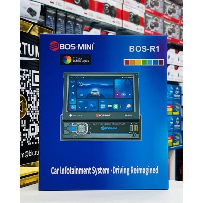 Автомагнитола 1DIN BOS-MINI с выдвижным экраном R1 Android 7" 4+64GB