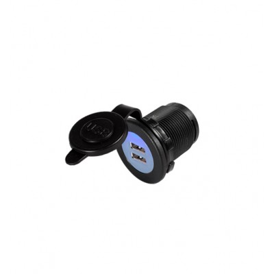 Разъём (гнездо) питания USB SCI 12/24V-5V-2,1А (стационарн., 2 порта, с крышкой и подсв., под гайку) Разъём (гнездо) питания USB SCI 12/24V-5V-2,1А (стационарн., 2 порта, с крышкой и подсв., под гайку)