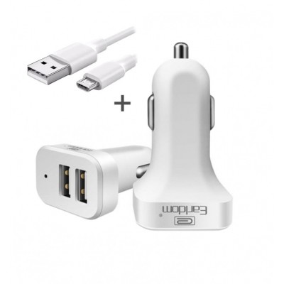 Блок питание USB (авто) Earldom ES-131M 2100mAh с кабелем для micro, 2USB выхода, белый