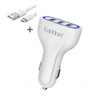 Блок питание USB (авто) Earldom ES-CC13M 3100mAh с кабелем для micro, 3USB выхода, белый