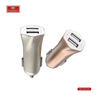 Блок питание USB (авто) Earldom ES-CC16I 2400mAh с кабелем для iPhone, 2USB выхода, розовое золото