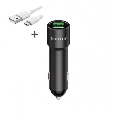 Блок питание USB (авто) Earldom ES-CC20 с кабелем для micro, удлиненный корпус, 2USB выхода, черный