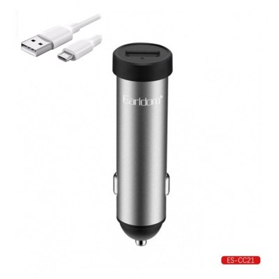 Блок питание USB (авто) Earldom ES-CC21 с кабелем для micro, удлиненный корпус, USB выход, серебро