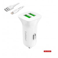 Блок питание USB (авто) Earldom ES-CC22 с кабелем для iPhone, 2USB выхода, белый Блок питание USB (авто) Earldom ES-CC22 с кабелем для iPhone, 2USB выхода, белый