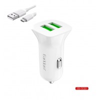 Блок питание USB (авто) Earldom ES-CC22 с кабелем для micro, 2USB выхода, белый
