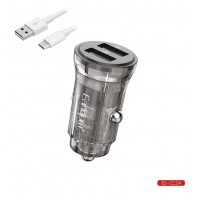 Блок питание USB (авто) Earldom ES-CC24C 3.4A с кабелем для Type C, 2USB выхода, прозрачный корпус