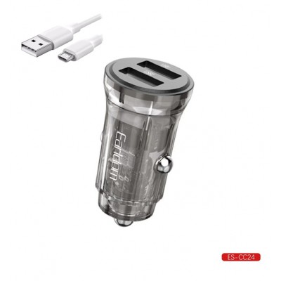 Блок питание USB (авто) Earldom ES-CC24M 3.4A с кабелем для micro, 2USB выхода, прозрачный корпус