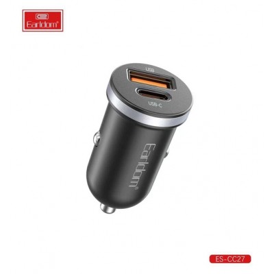 Блок питание USB (авто) Earldom ES-CC27 (30W) , (1USB выход + USB- C), черный