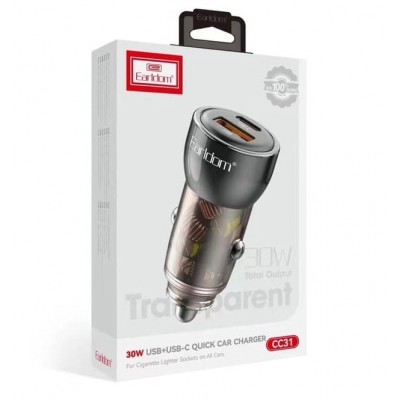 Блок питание USB (авто) Earldom ES-CC31 (30W) , (1USB выход + USB- C), черный