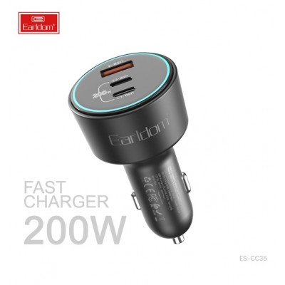 Блок питание USB (авто) Earldom ES-CC35 (200W) , (1USB выход + 2USB- C), черный