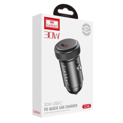 Блок питание USB (авто) Earldom ES-CC40 (30W), выход USB-C, черный