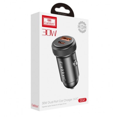 Блок питание USB (авто) Earldom ES-CC41 (30W) , (1USB выход + USB- C), черный