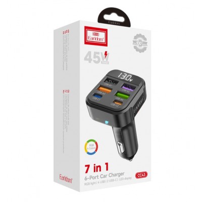 Блок питание USB (авто) Earldom ES-CC43 (45W), (4USB выхода + 2USB- C), черный