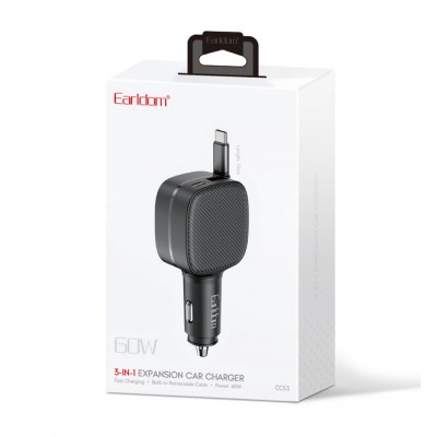 Блок питание USB (авто) Earldom ES-CC53 (60W), 1USB-C выход+ кабель автосмотка для Type C