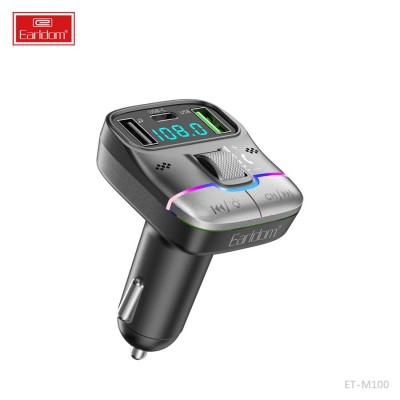 ФМ модулятор (2USB выхода + USB-C, Bluetooth) Earldom ET-M100, 3A, с подсветкой