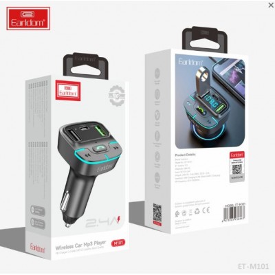 ФМ модулятор (2USB выхода + USB-C, Bluetooth) Earldom ET-M101, с подсветкой