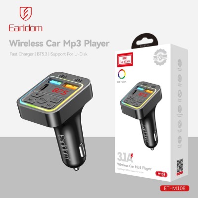 Автомобильный FM модулятор (2USB выхода+USB-С, Bluetooth) Earldom ET-M108, 3.1A с подсветкой