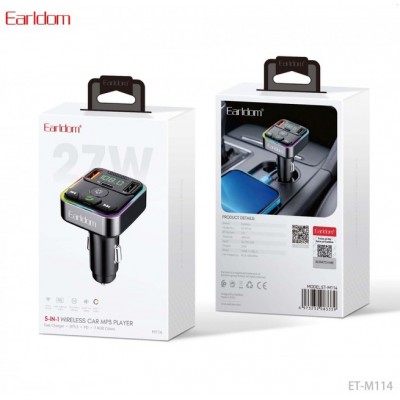ФМ модулятор (2USB выхода + USB-C, Bluetooth) Earldom ET-M114 (27W) с подсветкой