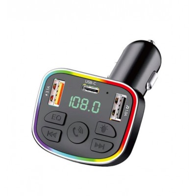 ФМ модулятор (2USB выхода + USB-C, Bluetooth) Earldom ET-M117 (27W) с подсветкой