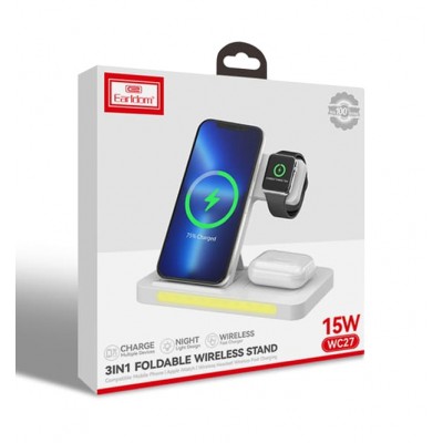 Беспроводное зарядное устройство 3в1 Earldom ET-WC27 для смартфонов/Apple Watch/Airpods, белый