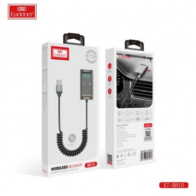 Ресивер Bluetooth для музыки Earldom ET-BR10, (USB, AUX,microSD,микрофон), кабель пружинка, черный