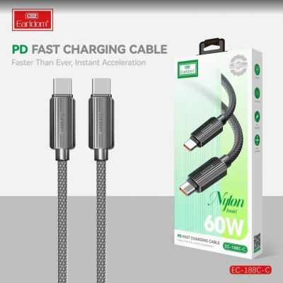 USB кабель Earldom EC-188 C-C Type C - Type C, 60W,нейлон, черный