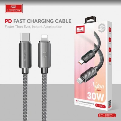 USB кабель Earldom EC-188 C-I Type C - Lightning, 30W,нейлон, черный