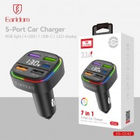 Блок питание USB (авто) Earldom ES-CC42 (3.1A), (4USB выхода + USB- C), черный