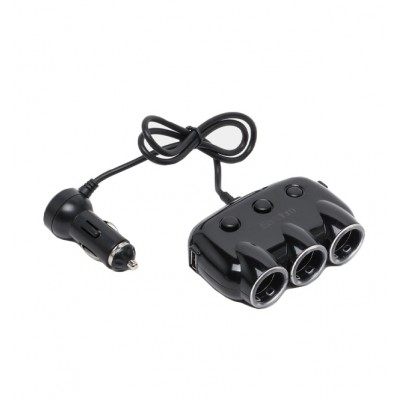 Разветвитель прикуривателя Earldom ES-CS1, на 3 прикуривателя, 2USB выхода, со шнуром, черный