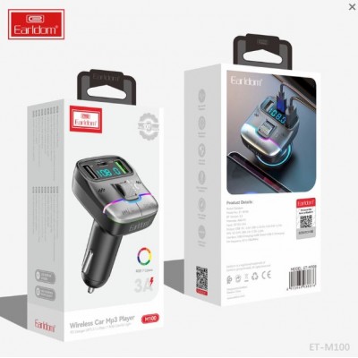 Автомобильный FM модулятор (2USB выхода + USB-C, Bluetooth) Earldom ET-M100, 3A, с подсветкой