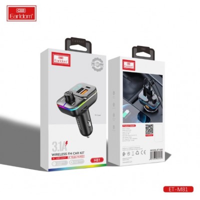 Автомобильный FM модулятор (2USB выхода + USB-C, microSD, Bluetooth) Earldom ET-M81