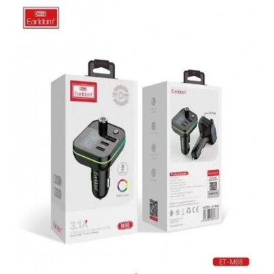 Автомобильный FM модулятор (USB выход + 2USB-C, microSD, Bluetooth) Earldom, 3.1A, с подсветкой