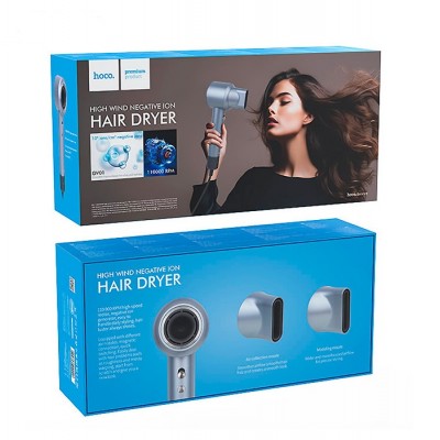 Фен для волос профессиональный 2 насадки Hoco Dar01 голубой