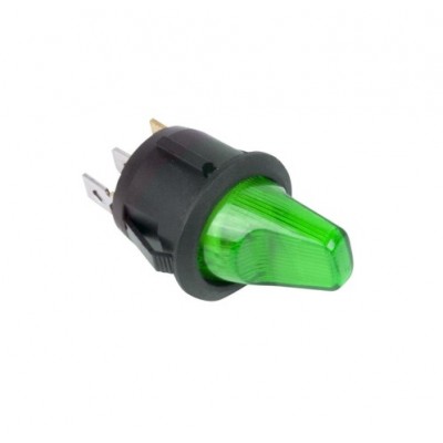 Переключатель 12V 16A (3c) ON-OFF черный с зеленой подсветкой/10