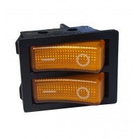 Клавиша 250V 16А ДВОЙНАЯ желтая с подсветкой (6конт.) ON-OFF