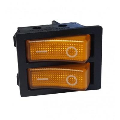 Клавиша 250V 16А ДВОЙНАЯ желтая с подсветкой (6конт.) ON-OFF