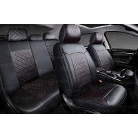 Чехлы PSV Elegant Next (Черный/Ромб красный/отстрочка красная), ромб + экокожа