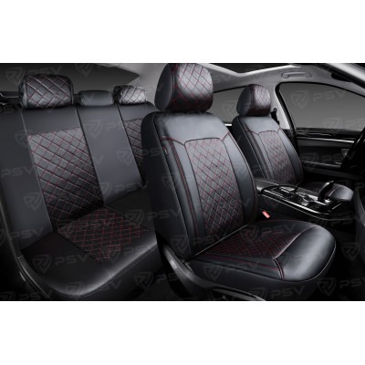 Чехлы PSV Elegant Next (Черный/Ромб красный/отстрочка красная), ромб + экокожа