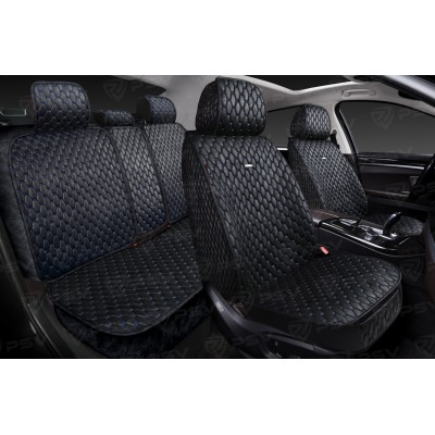 Накидки 5D PSV Skin (Черный/Отстрочка Синяя), комплект на весь салон, мокрая кожа