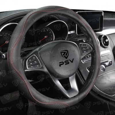 Оплетка на руль PSV ILLUSION (Черный/Отстрочка красная) M, экокожа