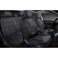 Накидки 5D PSV Mezon Len (Черный/Отстрочка Черная), комплект на весь салон, лен