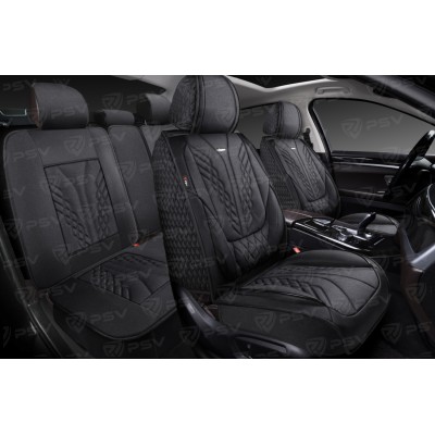 Накидки 5D PSV Mezon Len (Черный/Отстрочка Черная), комплект на весь салон, лен