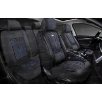 Накидки 5D PSV Olimp Len (Черный/Отстрочка Синяя), комплект на весь салон, лен