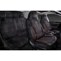 Накидки 5D PSV Vektor Alcantara Sport (Черный/Отстрочка Красная), комплект на весь салон, алькантара