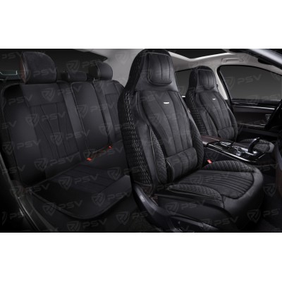 Накидки 5D PSV Vektor Alcantara Sport (Черный/Отстрочка Черная), комплект на весь салон, алькантара