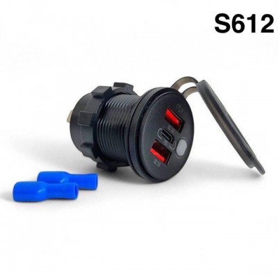 Разъем Usb в авто (врезные) 12V-24V 3USB CR1045 (Круглый) QC3.0 + PD20W + QC3.0  10pcs